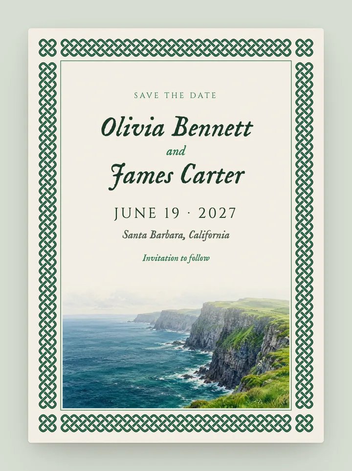 Celtic digital save the date in Emerald