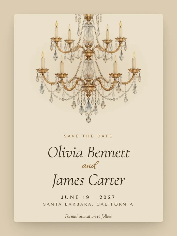 Chandelier digital save the date in Champagne