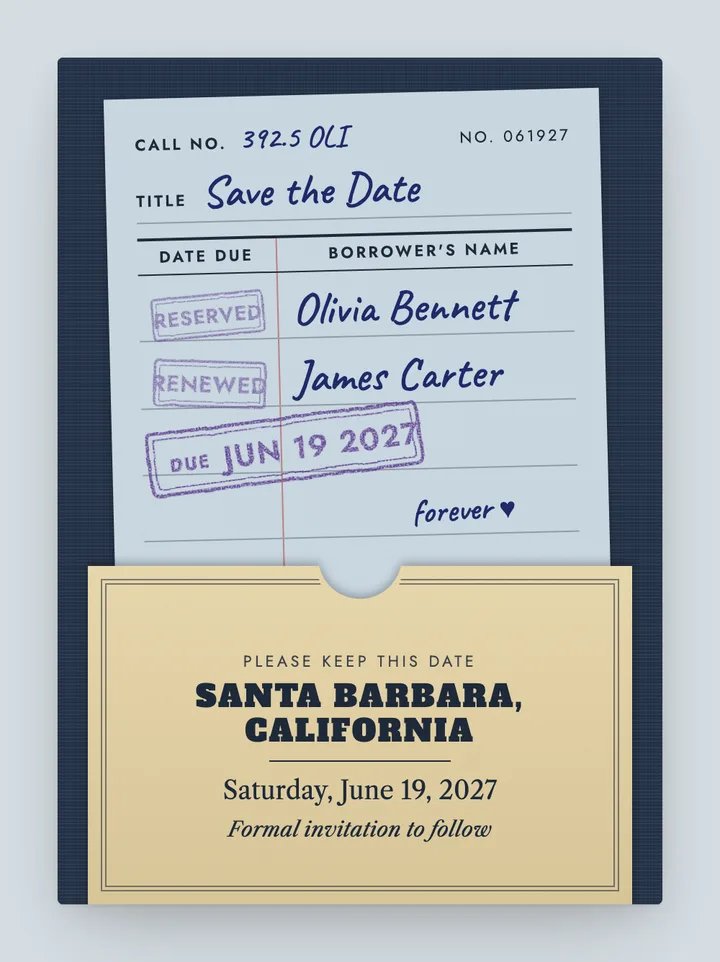 Checked Out digital save the date in Dusty Blue