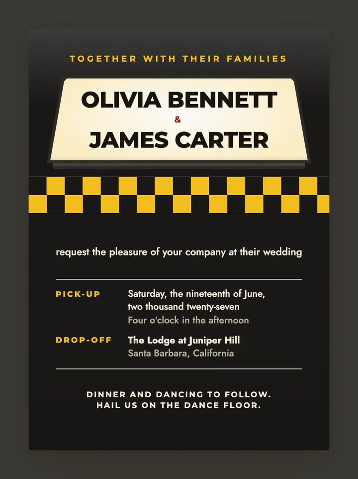 Checker digital wedding invitation in Black & Yellow
