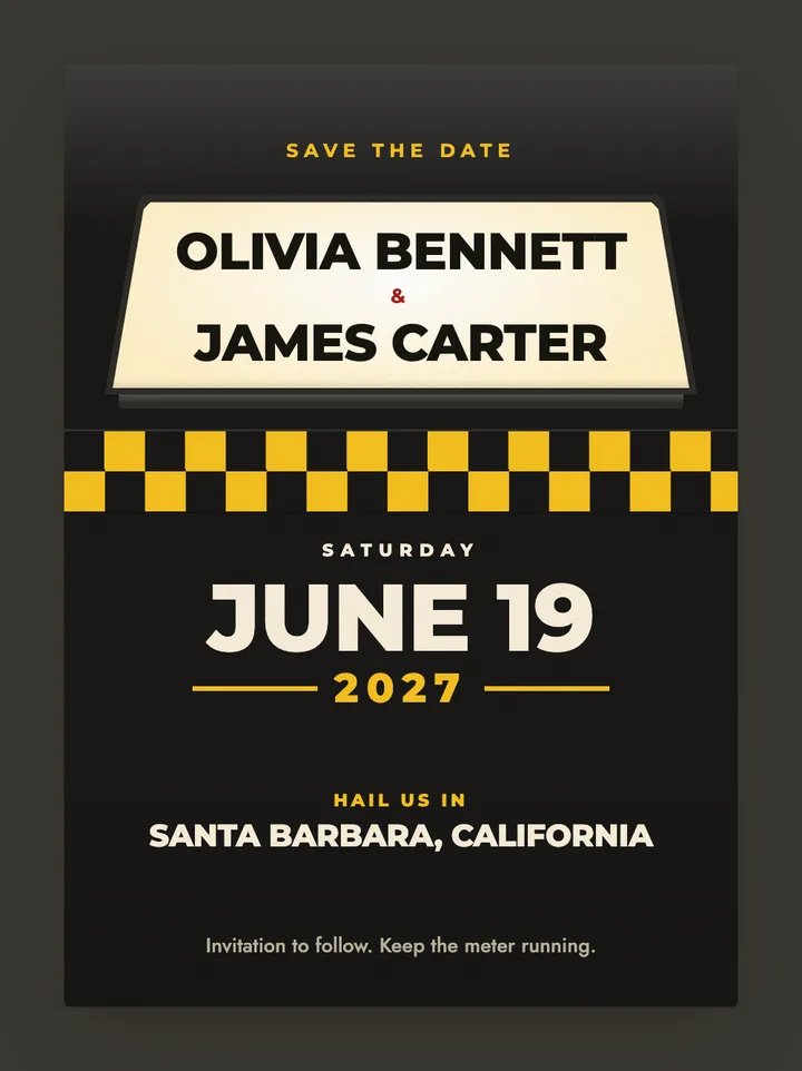 Checker digital save the date in Black & Yellow