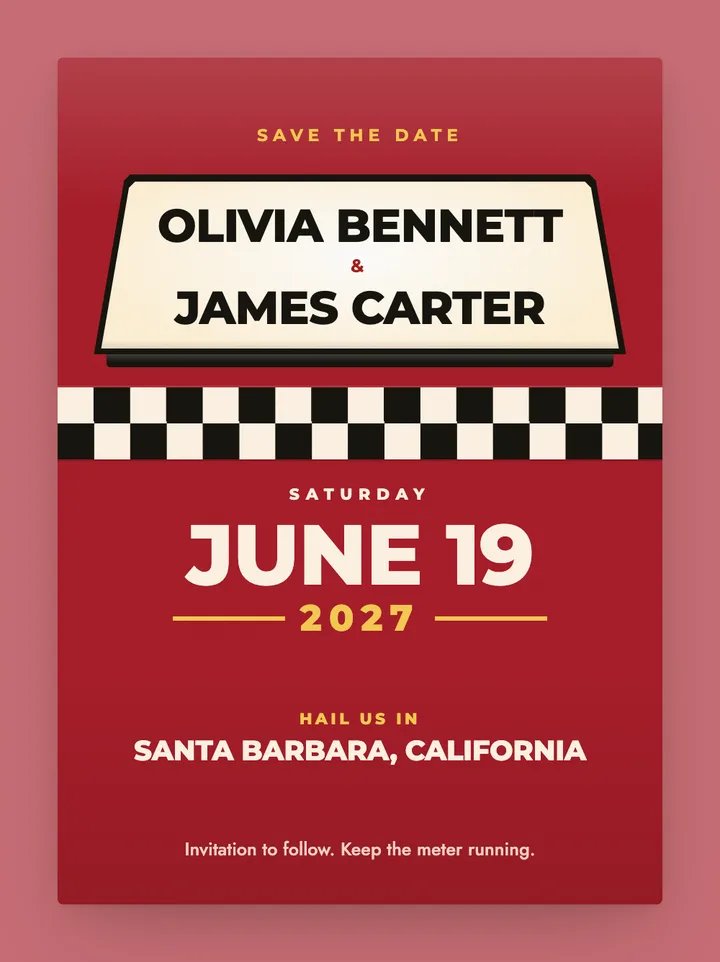 Checker digital save the date in Cherry