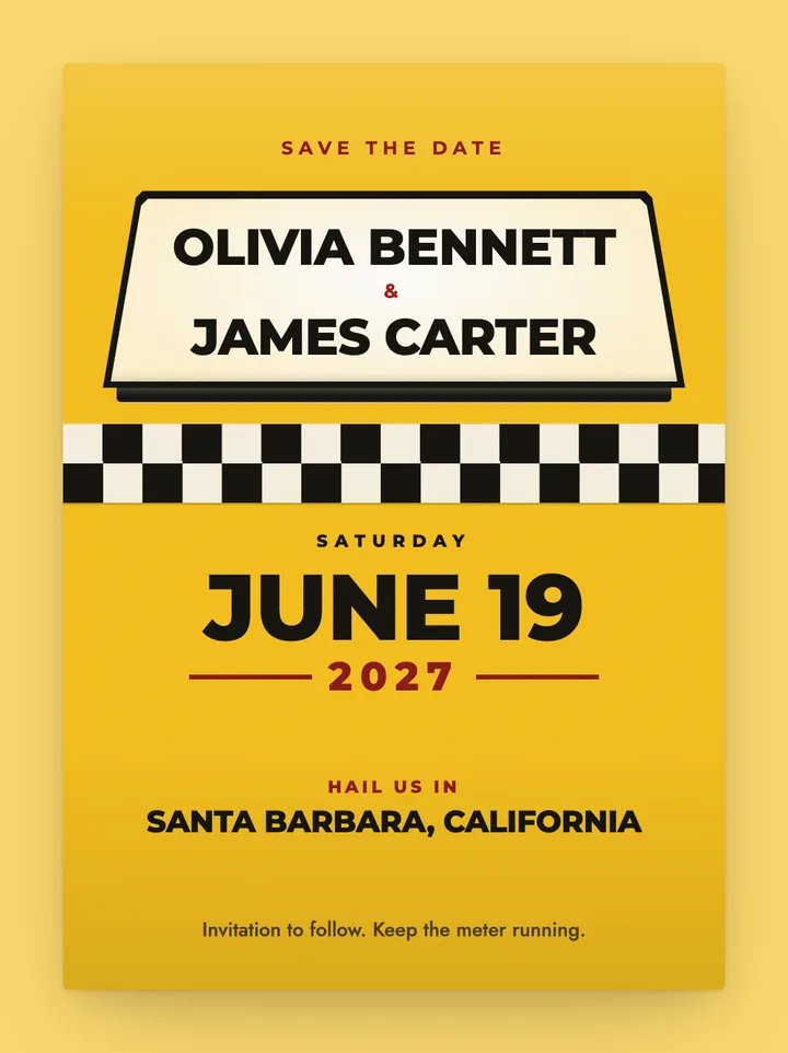 Checker digital save the date in Taxi Yellow