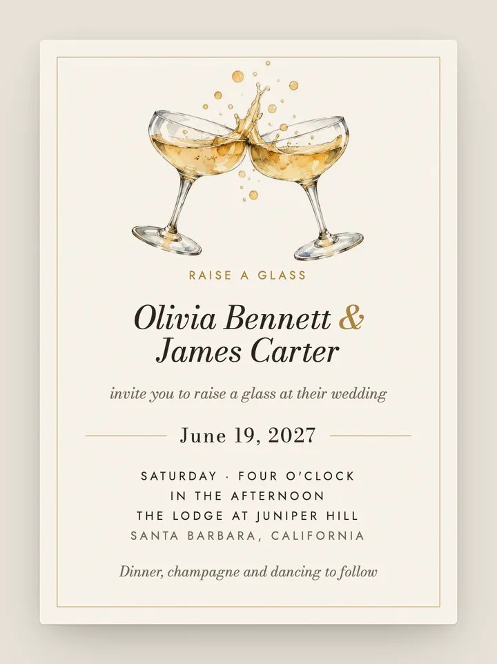 Cheers digital wedding invitation in Brut