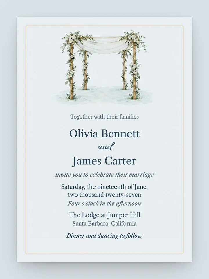 Chuppah digital wedding invitation in Sky