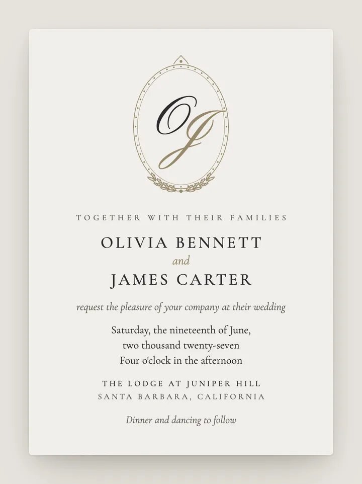 Cipher digital wedding invitation in Dove