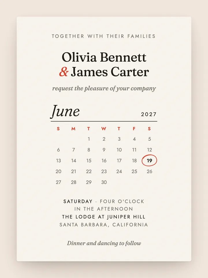 Circled digital wedding invitation in Poppy