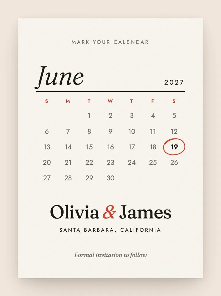 Circled digital save the date in Poppy