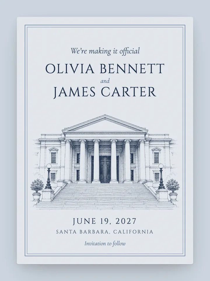 City Hall digital save the date in Dusty Blue