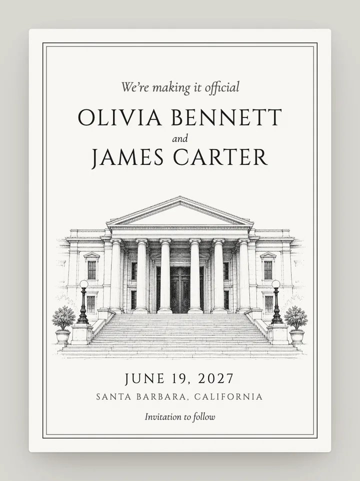 City Hall digital save the date in Black & White