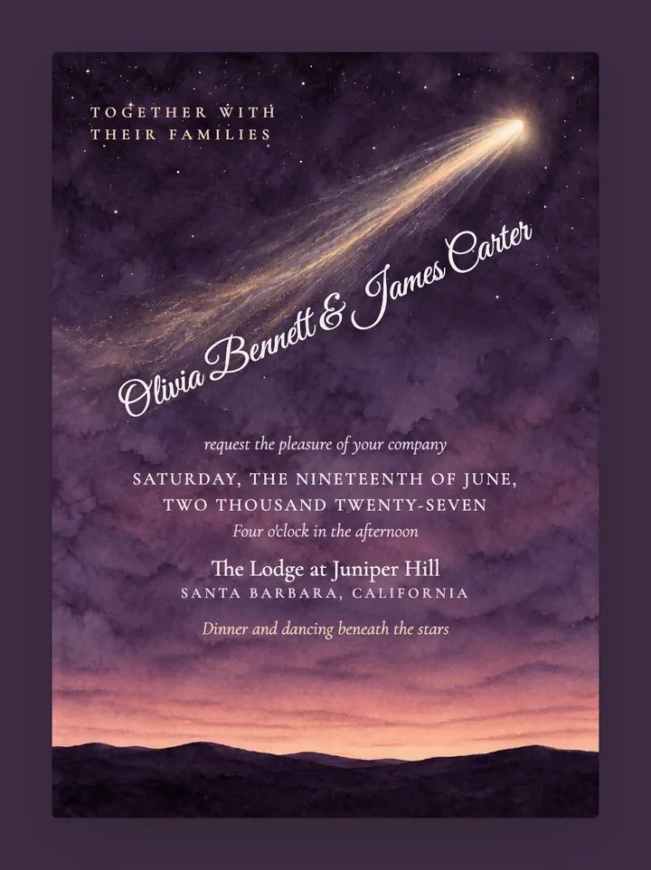 Comet digital wedding invitation in Mauve
