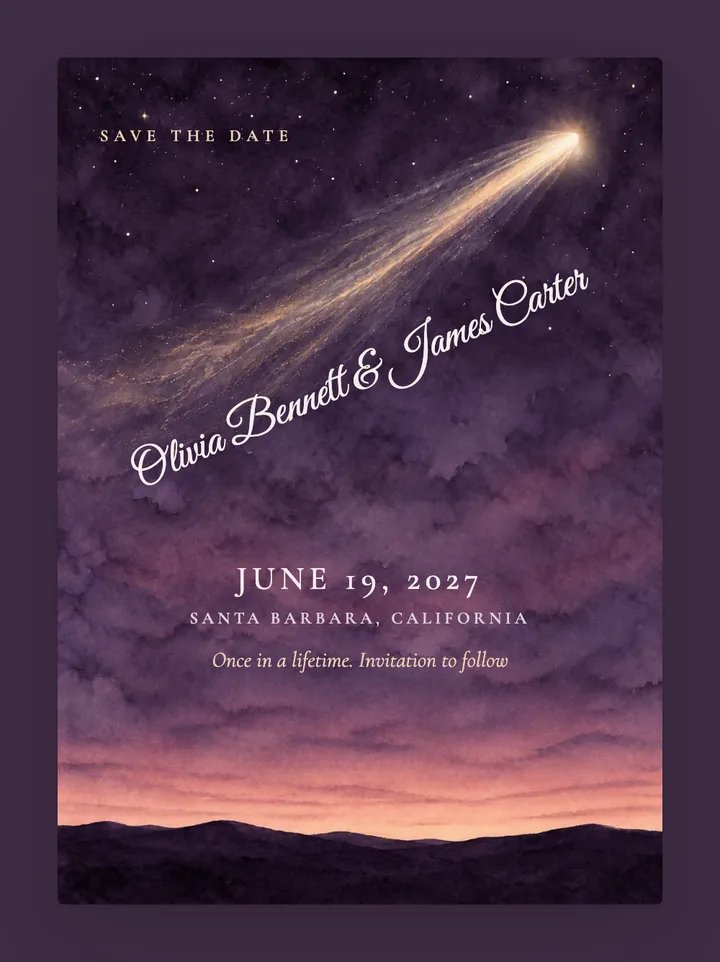 Comet digital save the date in Mauve