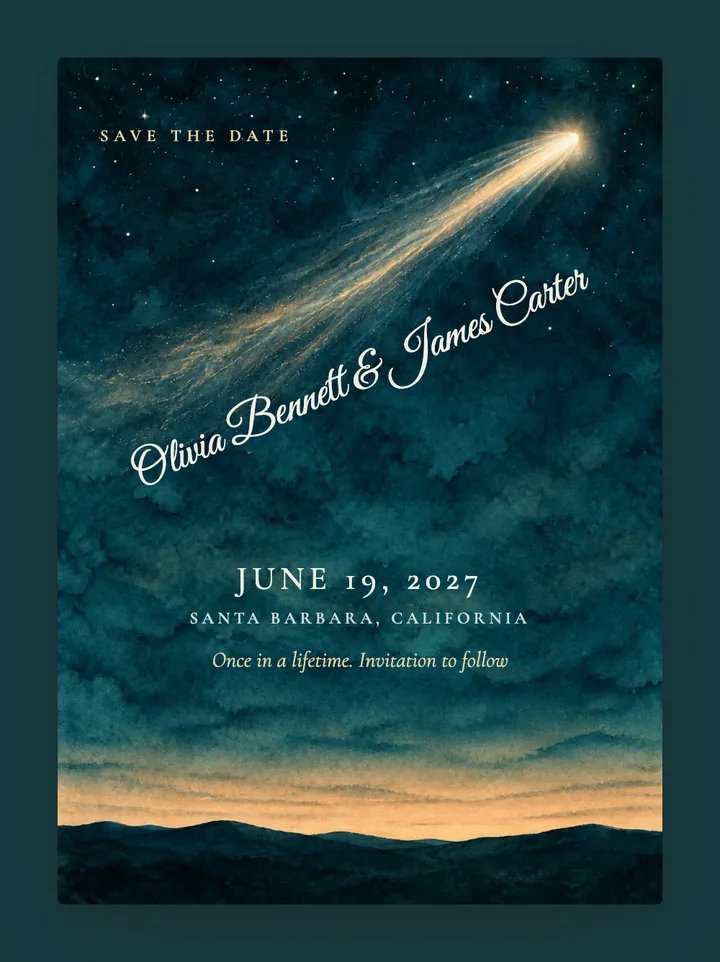 Comet digital save the date in Teal