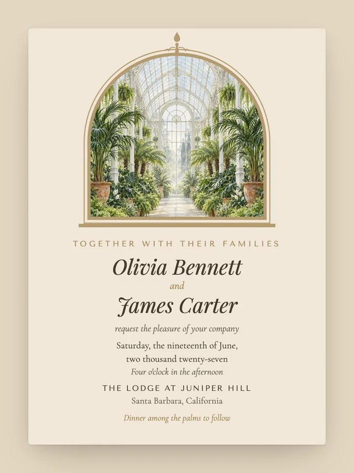 Conservatory digital wedding invitation in Champagne