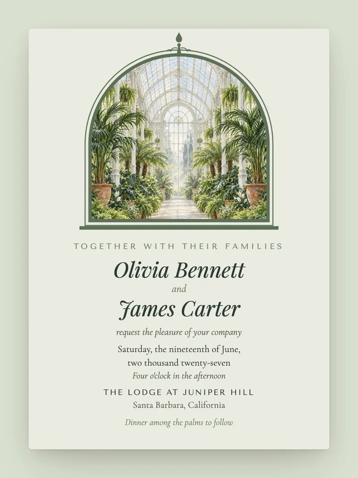 Conservatory digital wedding invitation in Sage