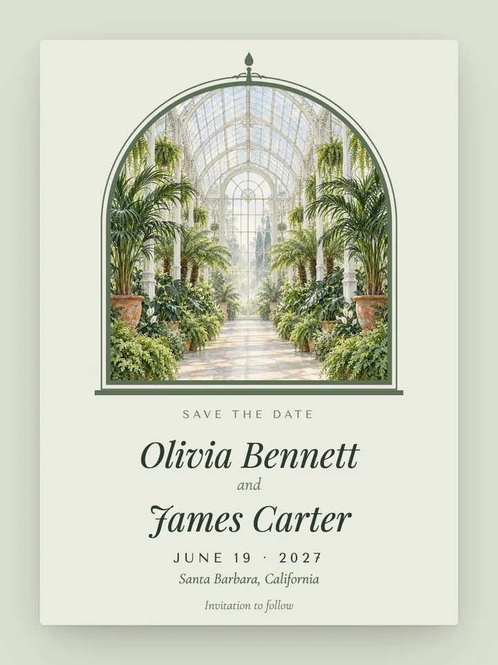 Conservatory digital save the date in Sage