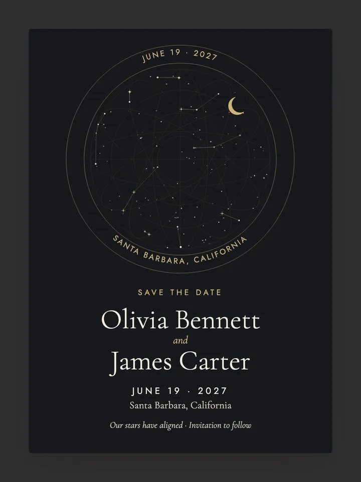 Constellation digital save the date in Ink & Gold