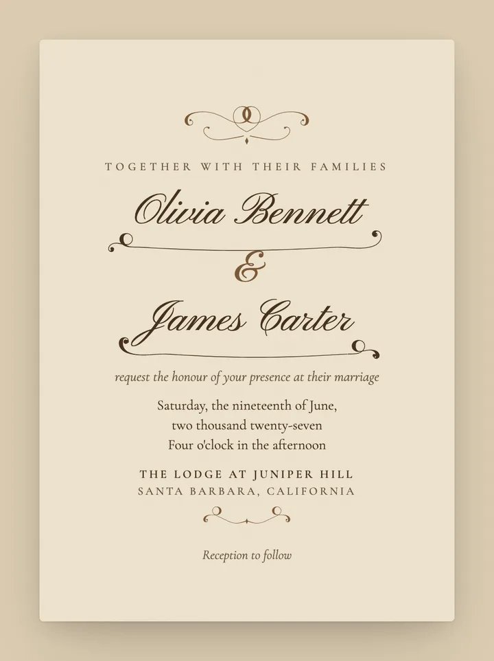 Copperplate digital wedding invitation in Champagne