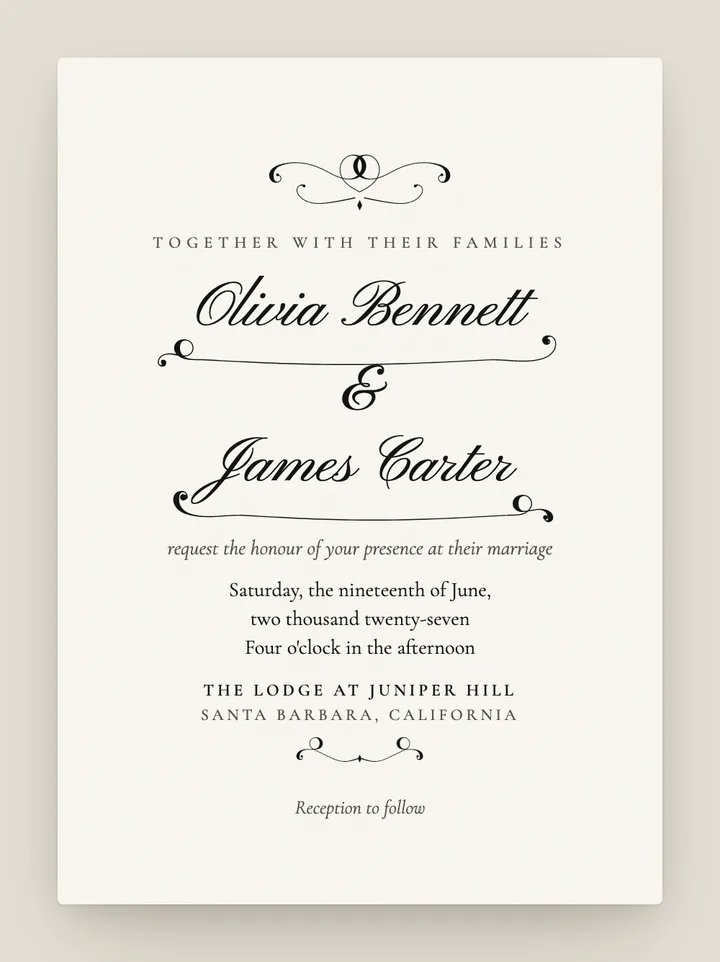 Copperplate digital wedding invitation in Black & White