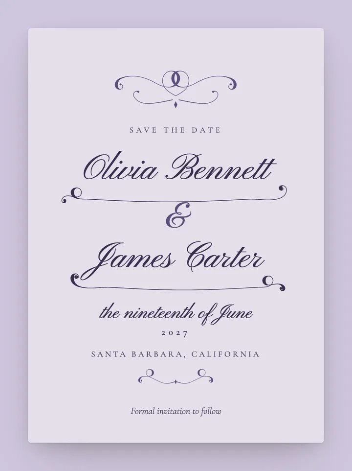 Copperplate digital save the date in Lavender