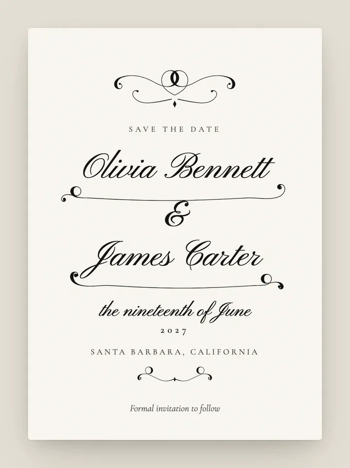 Copperplate digital save the date in Black & White