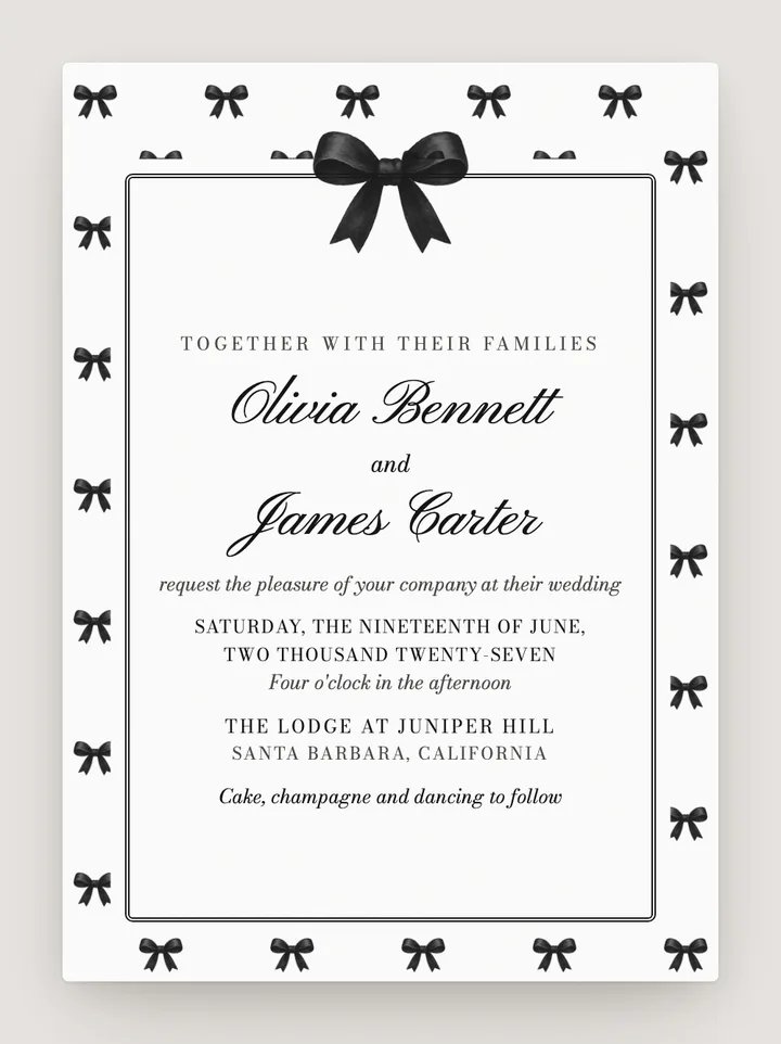 Coquette digital wedding invitation in Black & White