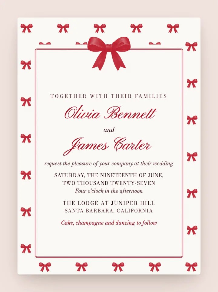Coquette digital wedding invitation in Cherry Red