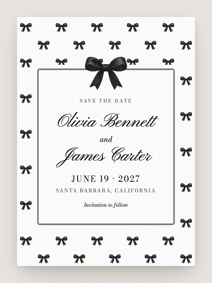 Coquette digital save the date in Black & White