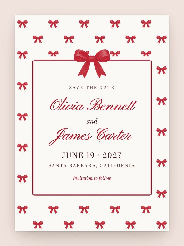 Coquette digital save the date in Cherry Red