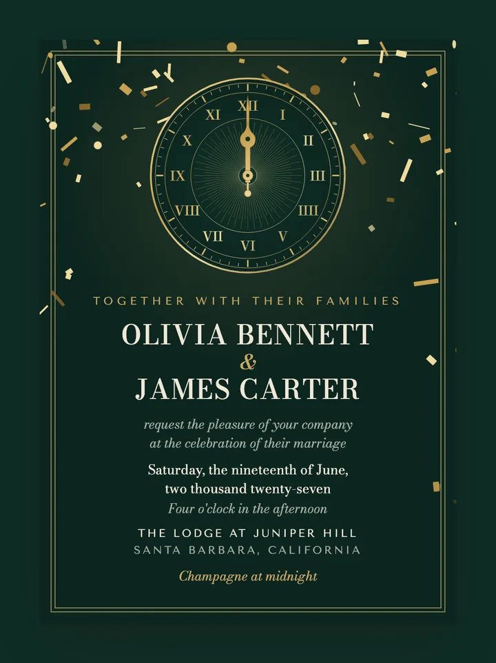 Countdown digital wedding invitation in Emerald & Gold