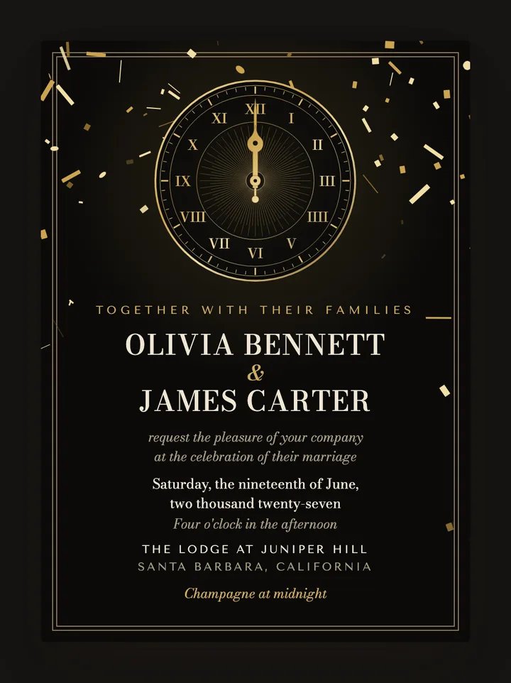 Countdown digital wedding invitation in Black & Gold