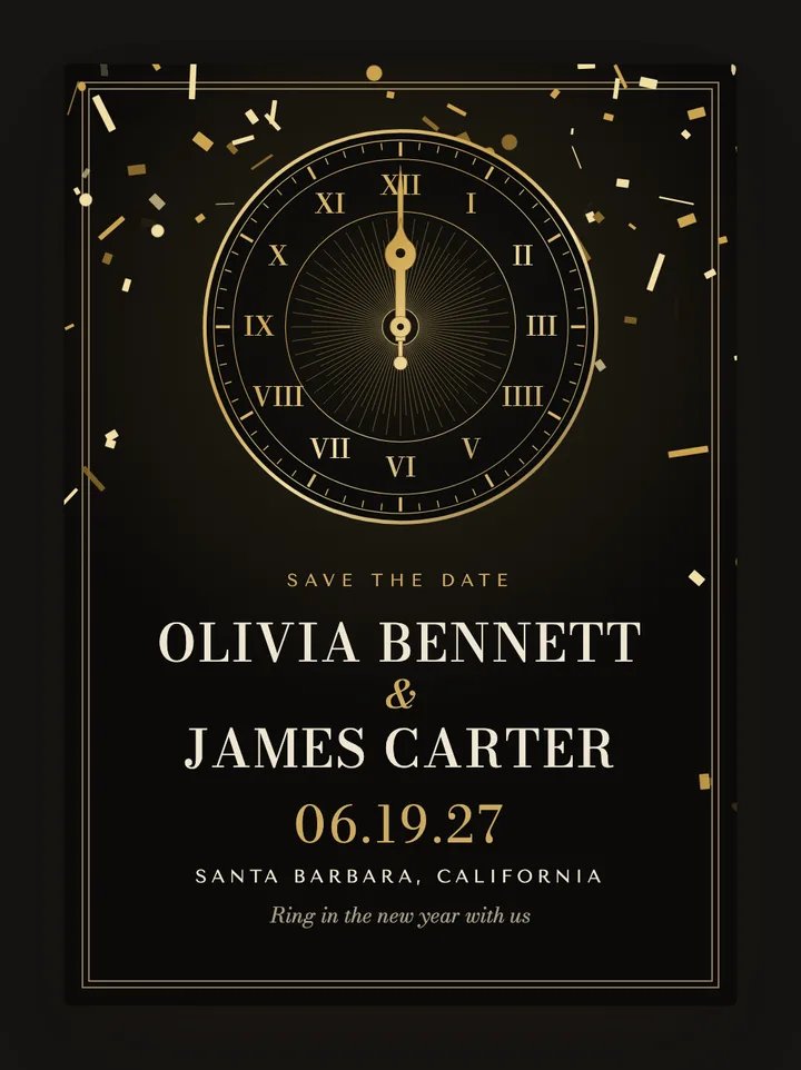 Countdown digital save the date in Black & Gold