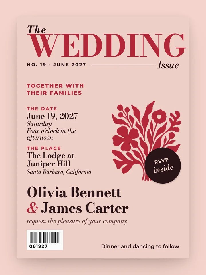 Cover Story digital wedding invitation in Blush