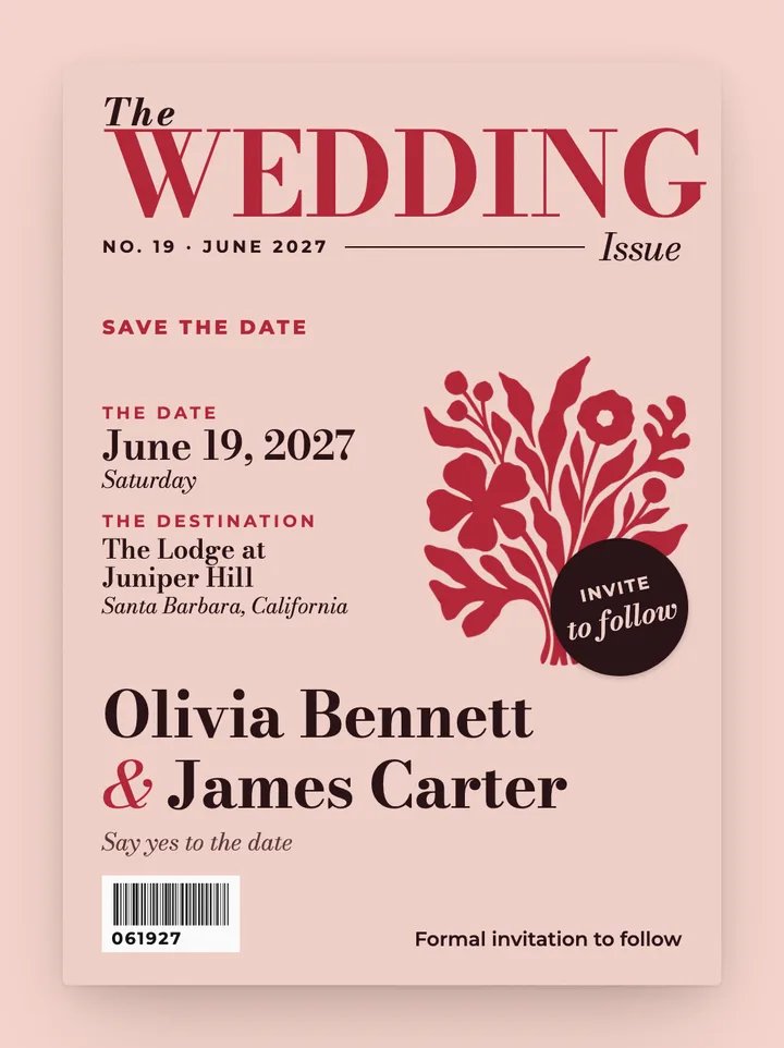 Cover Story digital save the date in Blush