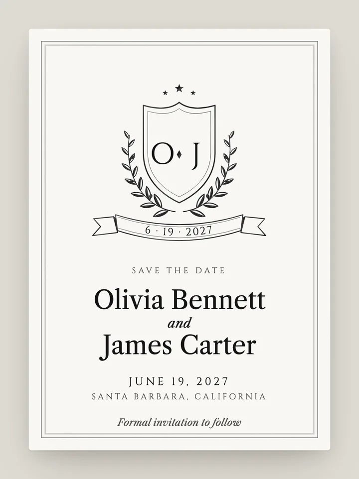 Crest digital save the date in Black & White
