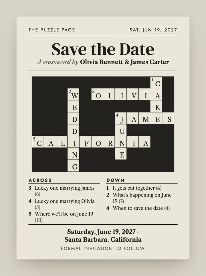 Crossword digital save the date in Newsprint
