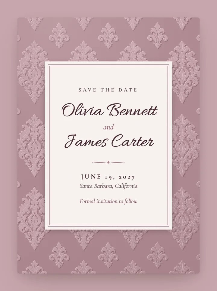 Damask digital save the date in Mauve