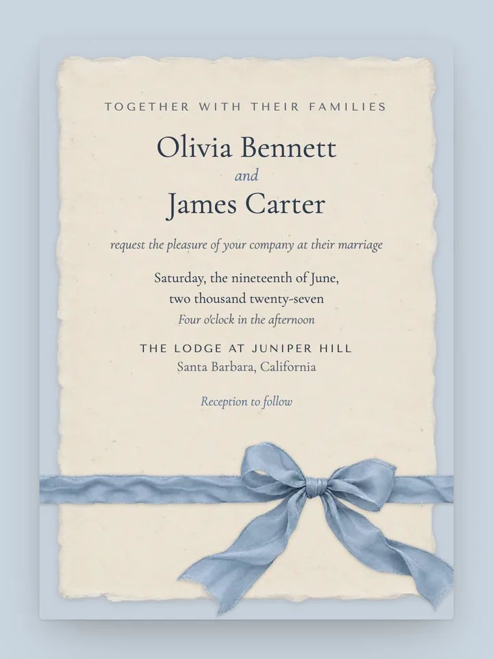 Deckle digital wedding invitation in Dusty Blue
