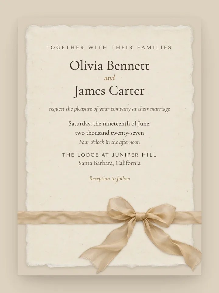 Deckle digital wedding invitation in Ivory & Champagne
