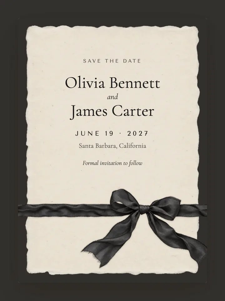Deckle digital save the date in Black Ribbon