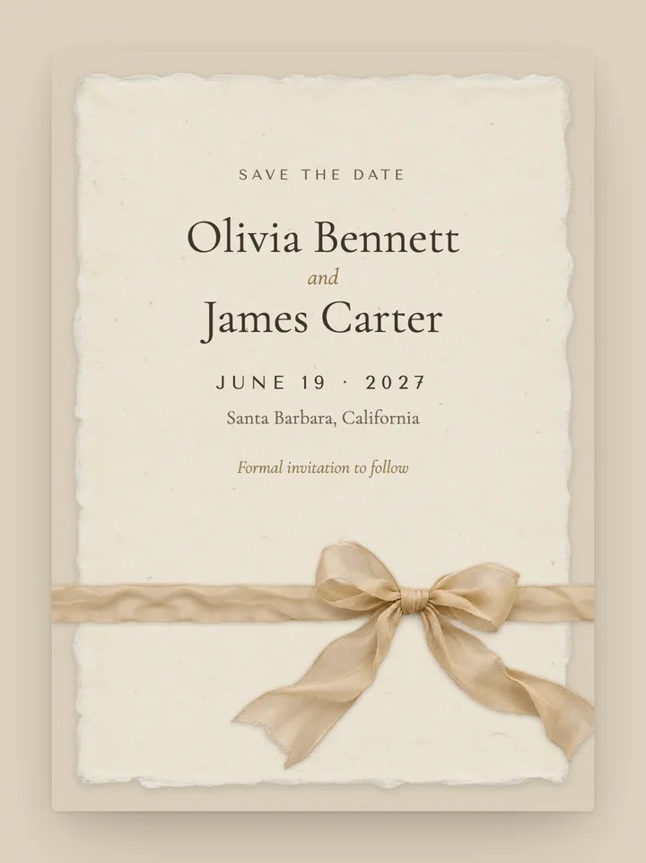 Deckle digital save the date in Ivory & Champagne