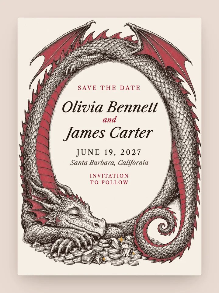 Dragon digital save the date in Cherry Red