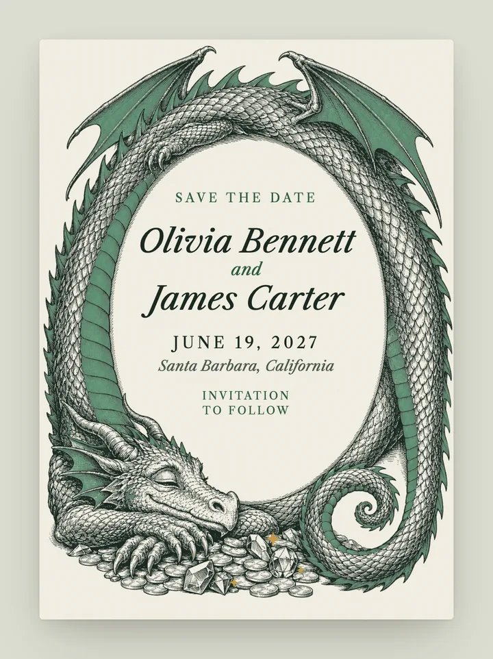 Dragon digital save the date in Forest Green