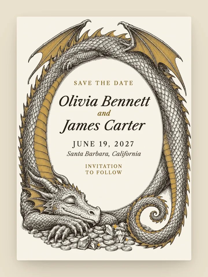 Dragon digital save the date in Ivory & Gold