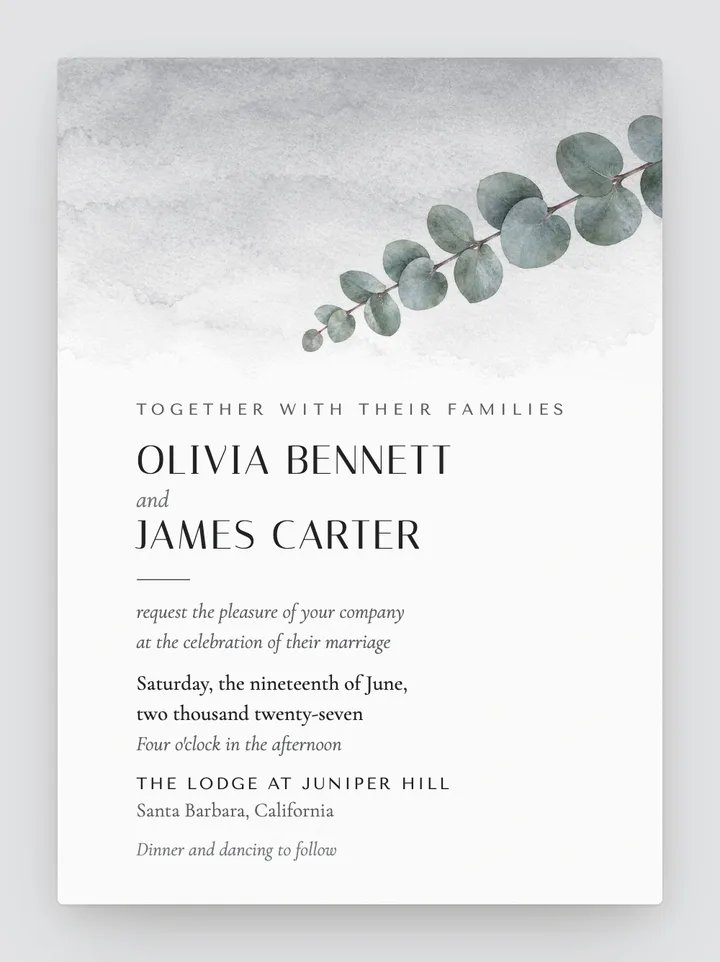 Dusk digital wedding invitation in Dove Grey