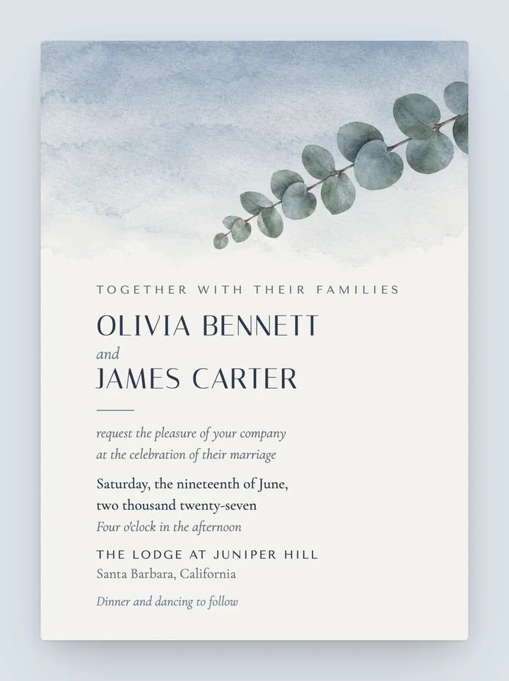 Dusk digital wedding invitation in Dusty Blue