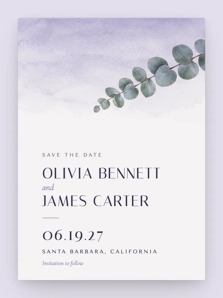 Dusk digital save the date in Lavender