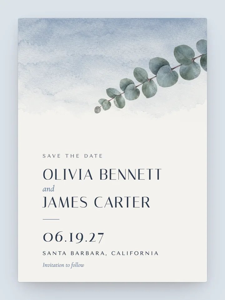 Dusk digital save the date in Dusty Blue
