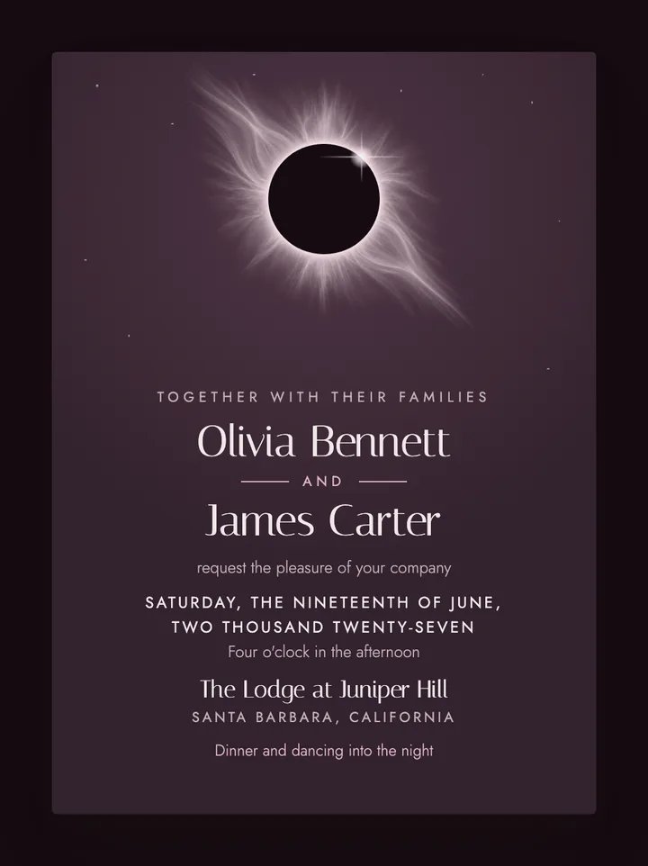 Eclipse digital wedding invitation in Mauve