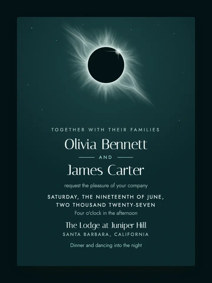 Eclipse digital wedding invitation in Teal